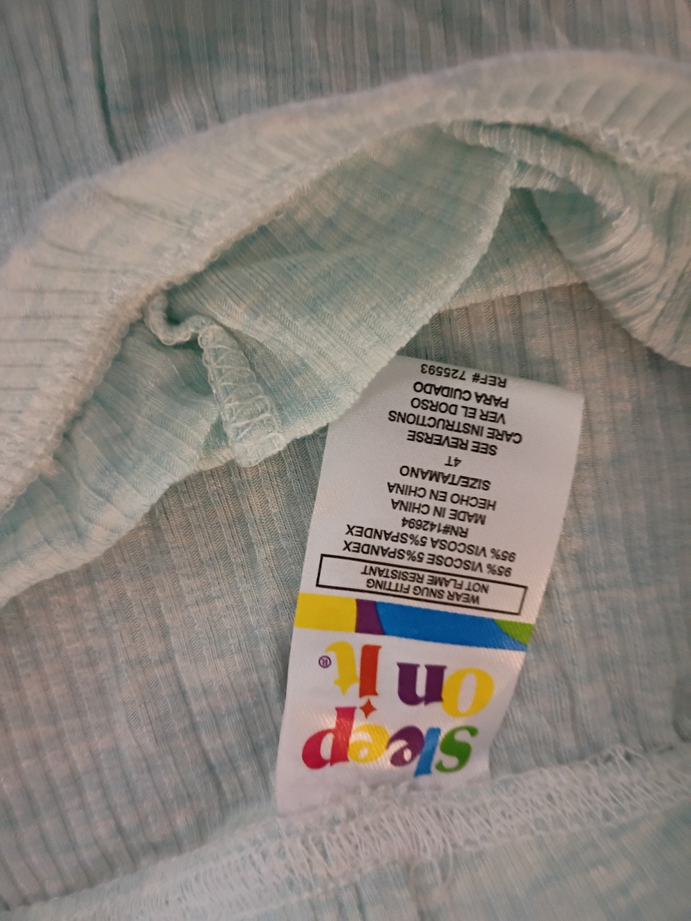 Sleep On It Light Mint Ribbed Long Sleeve Top 4T - Picture 4 of 5